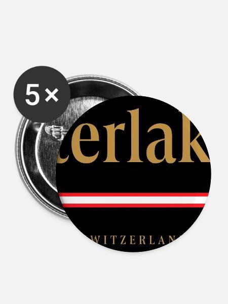 Interlaken Schweizer Goldschrift Design - Buttons groß 56 mm (5er Pack) - Weiß