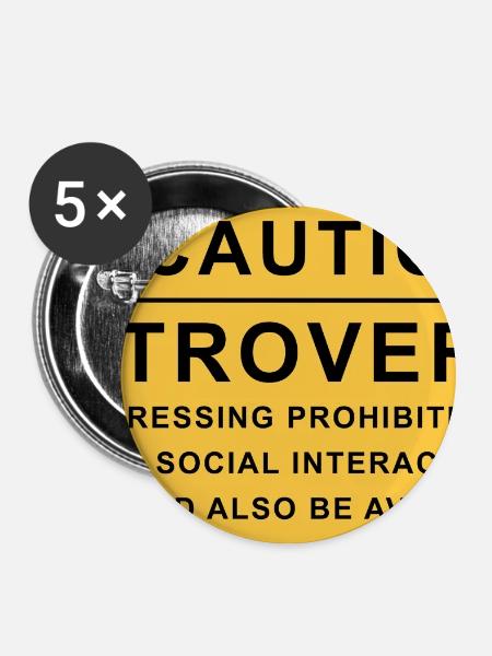 Caution Introvert - Buttons groß 56 mm (5er Pack) - Weiß