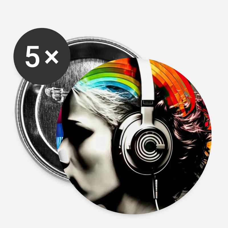 Rainbow Pulse Headphones Portrait - Buttons large 2.2''/56 mm (5-pack) - white
