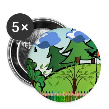 Sonnenfröhliche Waldlandschaft mit Bus - Buttons groß 56 mm (5er Pack) - Weiß - Vorne