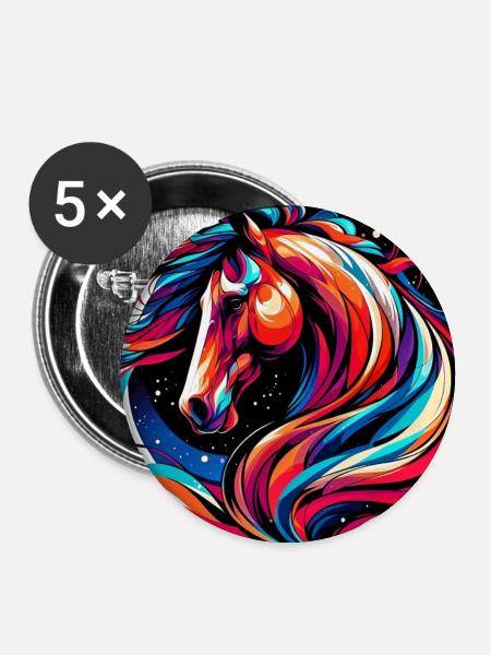 Pferd - Buttons groß 56 mm (5er Pack) - Weiß