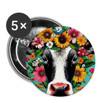 vache - Lot de 5 grands badges (56 mm) - blanc - Devant