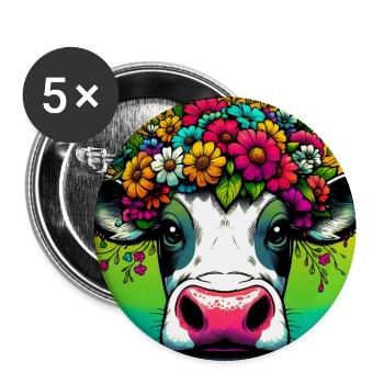 vache - Lot de 5 grands badges (56 mm) - blanc - Devant