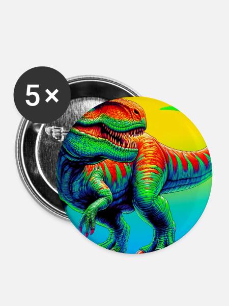Dinosaurier - Buttons groß 56 mm (5er Pack) - Weiß