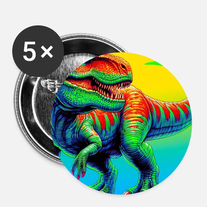 Dinosaurier - Buttons groß 56 mm (5er Pack) - Weiß
