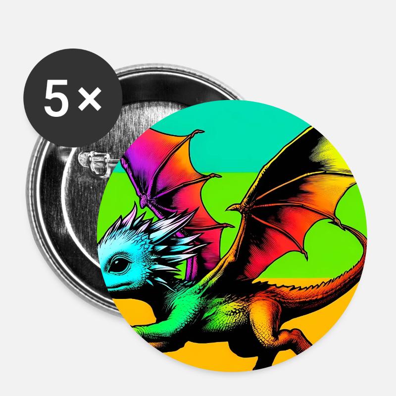 Drache - Buttons groß 56 mm (5er Pack) - Weiß