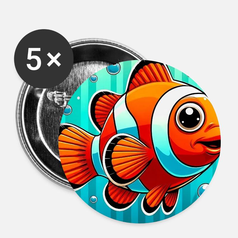 Clownfisch - Buttons groß 56 mm (5er Pack) - Weiß