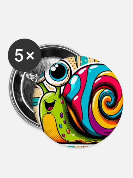 Schnecke - Buttons groß 56 mm (5er Pack) - Weiß