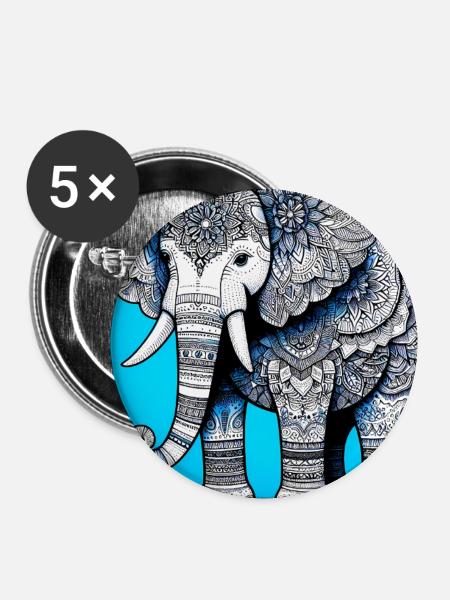 Elefant - Buttons groß 56 mm (5er Pack) - Weiß
