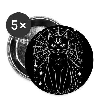 Magic Cat und Crescent Moon – Hexen-Goth - Buttons groß 56 mm (5er Pack) - Weiß - Vorne