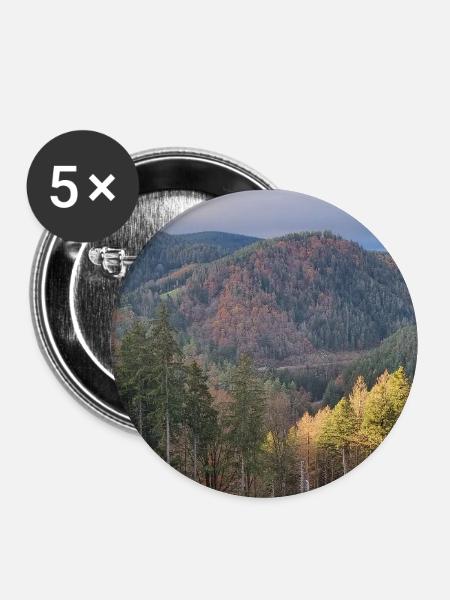 Herbstliche Waldlandschaft mit Sonnenlicht - Buttons groß 56 mm (5er Pack) - Weiß