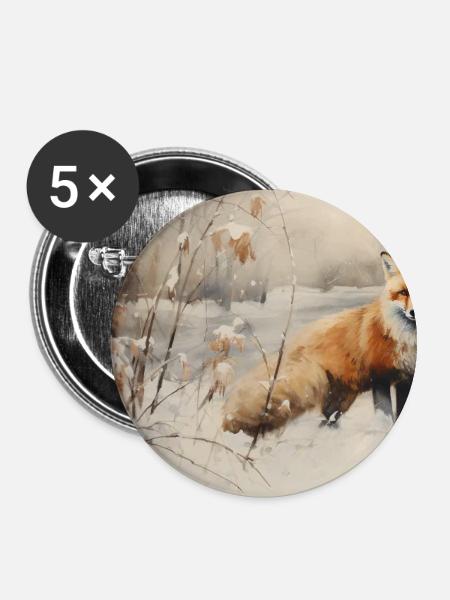 Fuchs Landschaft Schnee - Buttons groß 56 mm (5er Pack) - Weiß