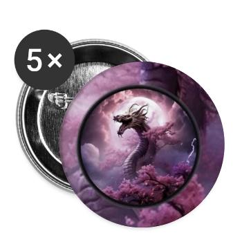 Drache im rosa Nebel - Buttons groß 56 mm (5er Pack) - Weiß - Vorne