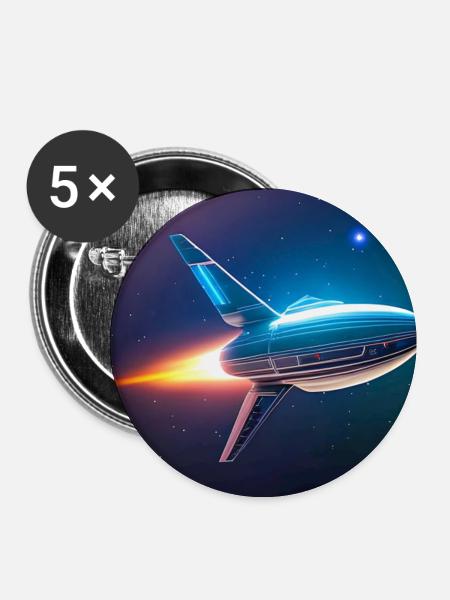 Raketenflug - Buttons groß 56 mm (5er Pack) - Weiß