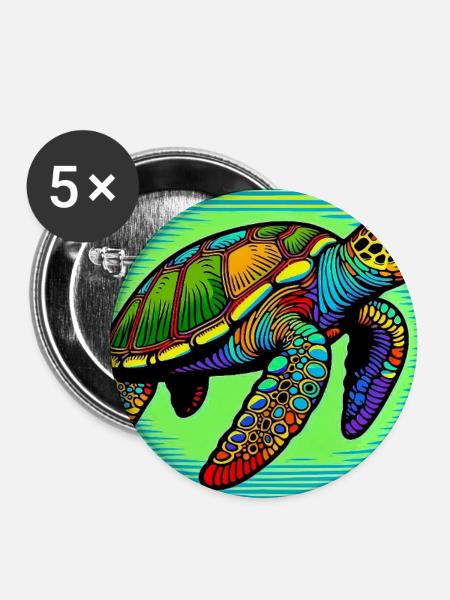 Schildkröte - Buttons groß 56 mm (5er Pack) - Weiß