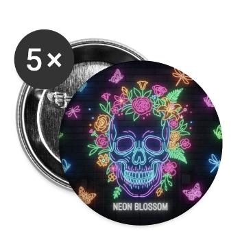 Neonblossom Totenkopf Design - Buttons groß 56 mm (5er Pack) - Weiß - Vorne
