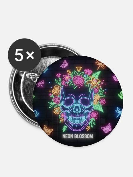 Neonblossom Totenkopf Design - Buttons groß 56 mm (5er Pack) - Weiß