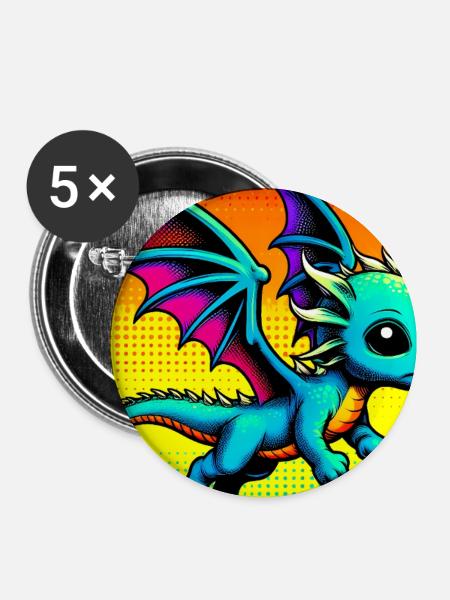 Drache - Buttons groß 56 mm (5er Pack) - Weiß