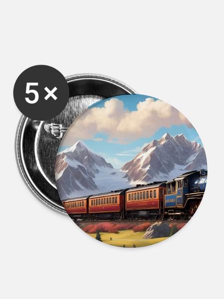 Nostalgischer Eisenbahnzug mit Dampflokomotive - Buttons groß 56 mm (5er Pack) - Weiß