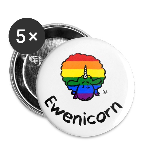 Rainbow Ewenicorn - se on yksisarvinen lammas! (Text) - Rintamerkit isot 56 mm (5kpl pakkauksessa)