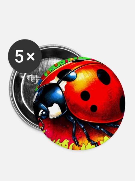 Marienkäfer - Buttons groß 56 mm (5er Pack) - Weiß