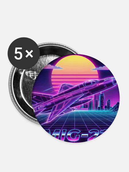 Mig-21 Retro Futuristisches Neon - Buttons groß 56 mm (5er Pack) - Weiß