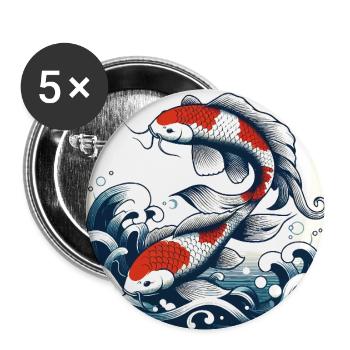 Koi Carp Cresting Waves Japanese Art Japan Fan - Buttons large 2.2''/56 mm (5-pack) - white - Front