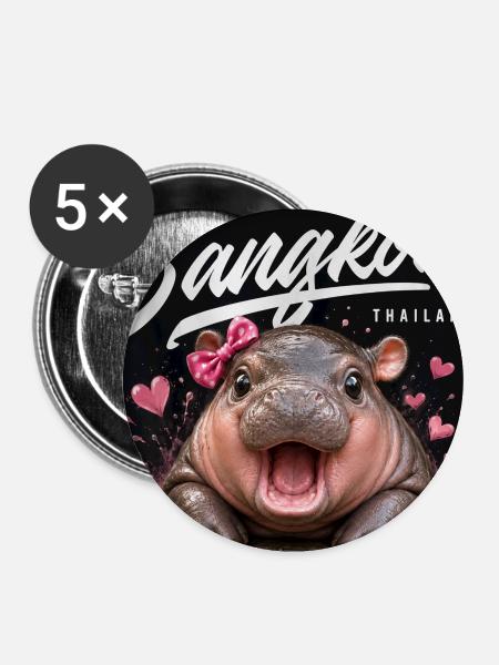 Bangkok Flusspferd mit Bogen - Buttons groß 56 mm (5er Pack) - Weiß