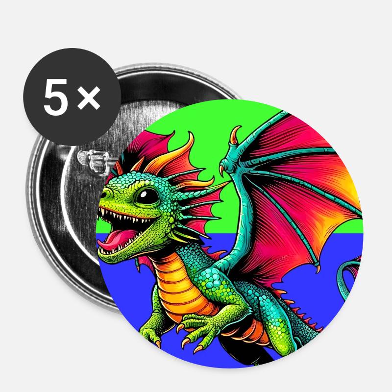 Drache - Buttons groß 56 mm (5er Pack) - Weiß
