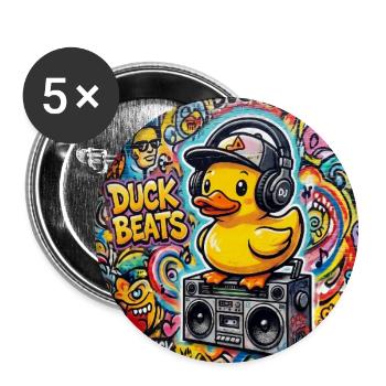 Duck Beats Graffiti DJ - Buttons groß 56 mm (5er Pack) - Weiß - Vorne