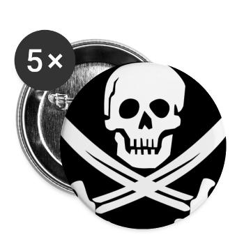 Crâne et épées Pirate Emblem - Lot de 5 grands badges (56 mm) - blanc - Devant