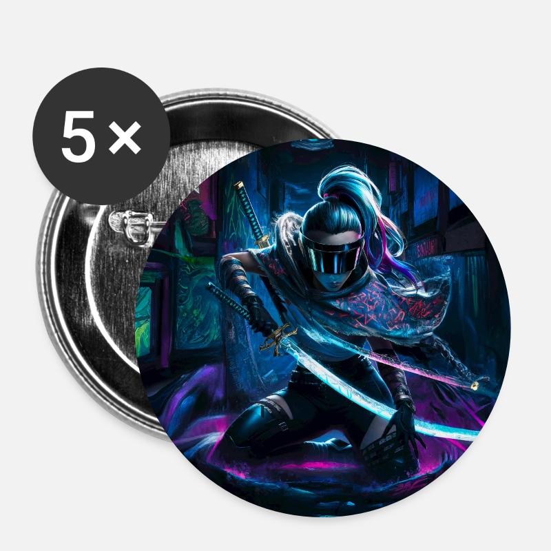 Graffiti Anime Samurai - Buttons large 2.2''/56 mm (5-pack) - white