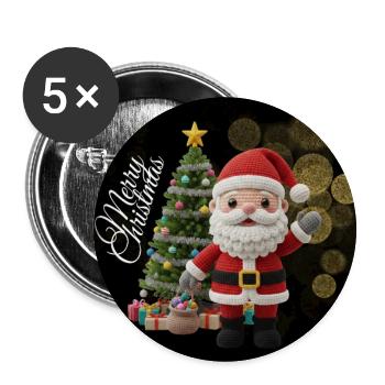 Gestrickter Santa mit Weihnachtsbaum - Buttons groß 56 mm (5er Pack) - Weiß - Vorne