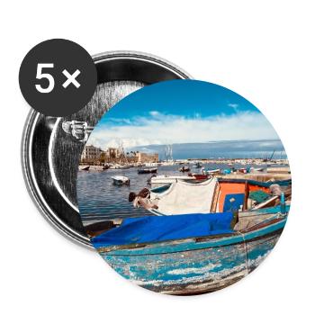 Des bateaux bleus dans le port - Lot de 5 grands badges (56 mm) - blanc - Devant