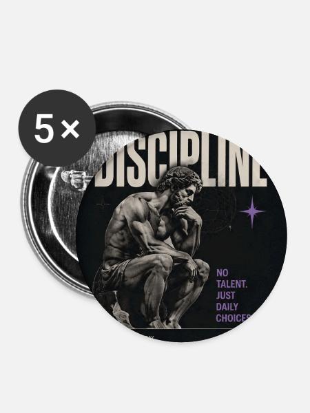 Disziplin: Tägliche Wahl - Buttons groß 56 mm (5er Pack) - Weiß