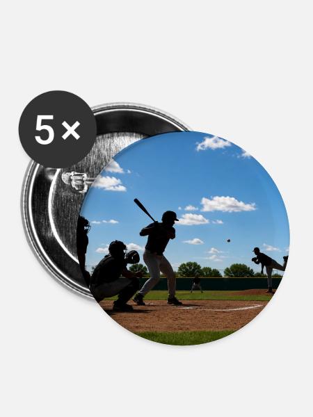 Baseball im Schwung - Buttons groß 56 mm (5er Pack) - Weiß