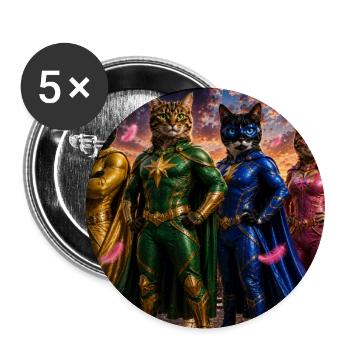 Superheldenkatzen mit Umhang - Buttons groß 56 mm (5er Pack) - Weiß - Vorne
