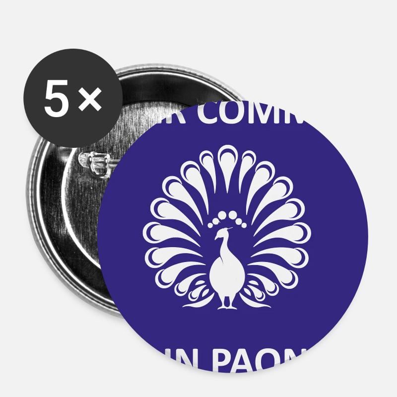 Stolz wie ein Pfau - Buttons groß 56 mm (5er Pack) - Weiß