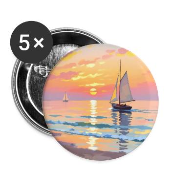 Nautischer Sonnenuntergang am Strand - Buttons groß 56 mm (5er Pack) - Weiß - Vorne