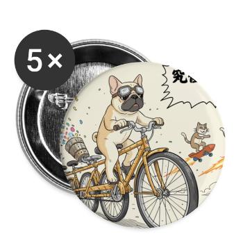 Bulldog-Fahrradbrigade - Buttons groß 56 mm (5er Pack) - Weiß - Vorne