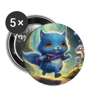 Blaues Waldkätzchen Abenteuer - Buttons groß 56 mm (5er Pack) - Weiß - Vorne