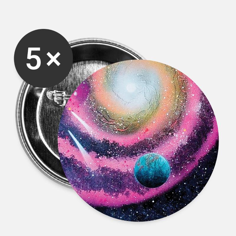 Pink Galaxy - Buttons large 2.2''/56 mm (5-pack) - white