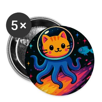 Cosmic Cat Octopus Adventure - Buttons large 2.2''/56 mm (5-pack) - white - Front