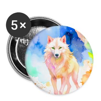 Weißer Wolf vor bunter Höhle - Buttons groß 56 mm (5er Pack) - Weiß - Vorne