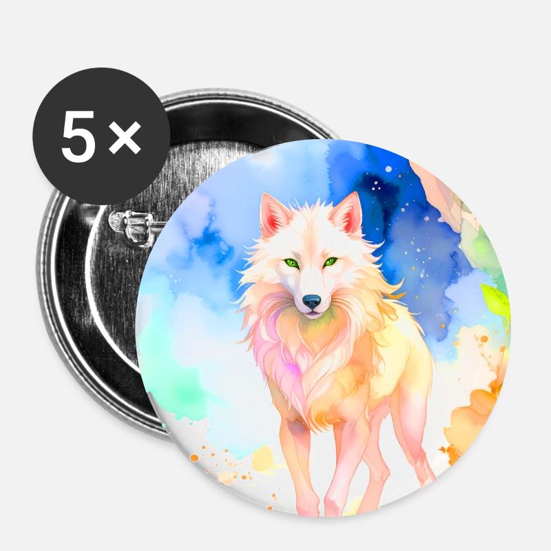 White wolf in front of colorful cave - Buttons large 2.2''/56 mm (5-pack) - white