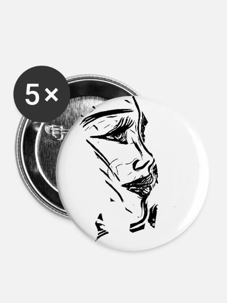 Weibliche Porträt-Tinte - Buttons groß 56 mm (5er Pack) - Weiß