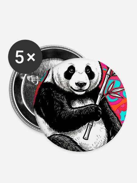 Panda - Buttons groß 56 mm (5er Pack) - Weiß