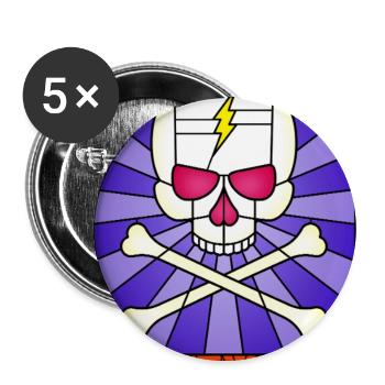 Totenkopf und gekreuzte Knochen Buntglas-Kunst Halloween - Buttons groß 56 mm (5er Pack) - Weiß - Vorne