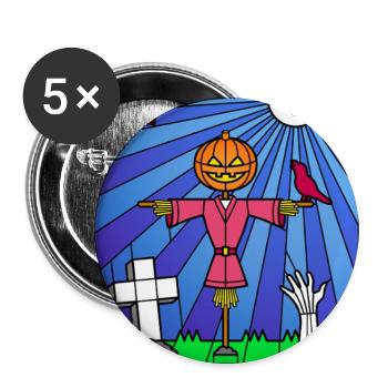 Halloween-Szene Buntglaskunst - Buttons groß 56 mm (5er Pack) - Weiß - Vorne
