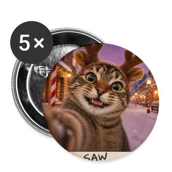 Santa Saw Everything Katze Selfie - Buttons groß 56 mm (5er Pack) - Weiß - Vorne